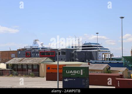 Cruise Terminal seen from Harbour Bridge Hotel and Suites, Dockrail Road, Foreshore, Cape Town, Table Bay, Western Cape Province, South Africa, Africa Stock Photo