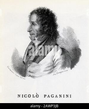 1838 ca ,  GENOVA , ITALY : The celebrated italian virtuoso violinist and music composer Niccolò PAGANINI ( 1782 - 1840 ). Portrait at real by painter Stock Photo