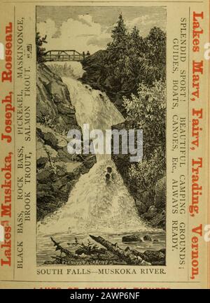 Excursion season, 1878, Northern Railway of Canada and great rail and lake connections . WZ1.CJI ICLONDOH CRYSTAL FALLS—ROSSEAU RIVER.15 miles from Rosseau. Pratts Hotel, Lake Rosseau , Comfortable and Quiet homeFamilies. W. H. PRATT, Proprietor. A Pleasant, Comfortable and Quiet home for PrivateFamilies. FOR INFORMATION SEE INSIDE. Northern Railway LAKES OF MUSKOKA. BEAUTIFUL LAKES! MAGNIFICENT WATERFALLS!! LOVELY RIVERS!!!rOUKIBT, ARTIST, AND BPOB ISM AN WE CHEAPEST EXCURSIONS IN CANADA ! This Railway passe-, through the Garden of Canada. For miles on eitherside is seen a const.tut change of Stock Photo