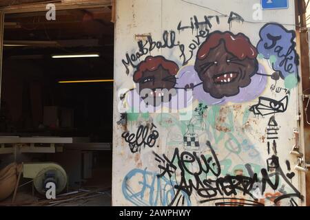 meatball graffiti on a wall in Florentin Tel Aviv Stock Photo