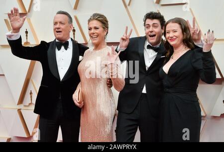 Los Angeles, United States. 09th Feb, 2020. (L-R) Tom Hanks, Rita Wilson, Truman Theodore Hanks and Elizabeth Hanks arrive for the 92nd annual Academy Awards at the Dolby Theatre in the Hollywood section of Los Angeles on Sunday, February 9, 2020. Photo by Jim Ruymen/UPI Credit: UPI/Alamy Live News Stock Photo