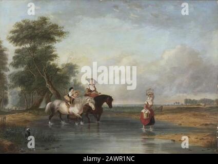 'Fording a River' is an oil painting by Cornelius Krieghoff, depicting ...