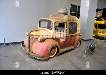 Replica antique ice cream truck from a movie is on display at the Petersen Automotive Museum in Los Angeles, CA Stock Photo