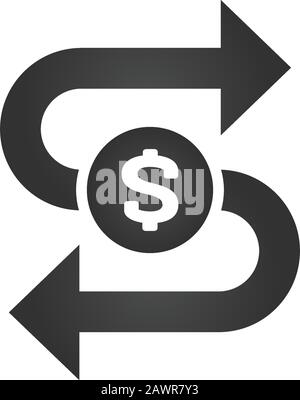 Money icon with arrows, capital decrease and increase, dollar rate increase, investment concept. Stock Vector illustration isolated on white Stock Vector