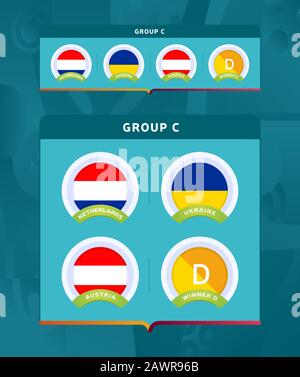 Football 2020 tournament final stage group A vector stock illustration. 2020 European soccer tournament with background. Vector country flags Stock Vector