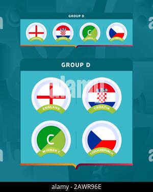 Football 2020 tournament final stage group A vector stock illustration. 2020 European soccer tournament with background. Vector country flags Stock Vector