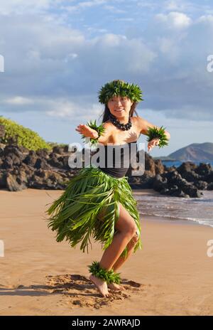 Hula dancer on Maui, Hawaii. Stock Photo
