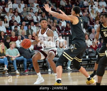 February 08, 2020: Mississippi State guard, D.J. Stewart Jr. (3), looks for an opening during the NCAA basketball game between the Vanderbilt Commodores and the Mississippi State Bulldogs at Humphrey Coliseum in Starkville, MS. Kevin Langley/Sports South Media/CSM Stock Photo