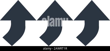 Three curving arrows up symbol. Stock Vector illustration isolated on white background. Stock Vector