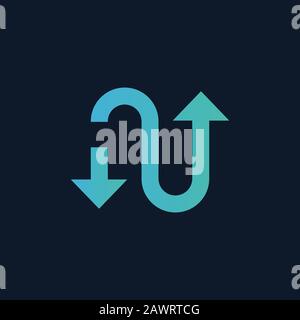 Double Arrow Logo design. AU letters logo concept. Brand business identity. Stock Vector illustration isolated on blue background. Stock Vector