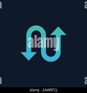 Double Arrow Logo design. AU letters logo concept. Brand business identity. Stock Vector illustration isolated on blue background. Stock Vector