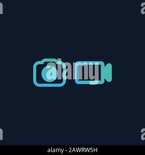 Video and photo camera Icon in flat design. Stock Vector illustration isolated on blue background. Stock Vector