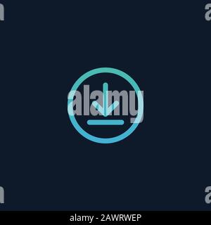 Download icon. Round blue arrow down in circle icon. Stock Vector illustration isolated on blue background. Stock Vector