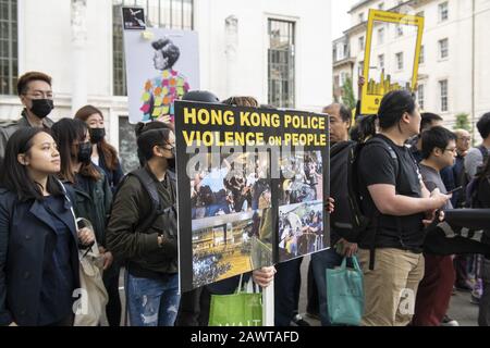 London, UK. 28th July, 2019. People protest outside the Chinese Embassy in London against the violent suppression of protests in Hong Kong. Credit: Jayne Russell/ZUMA Wire/Alamy Live News Stock Photo