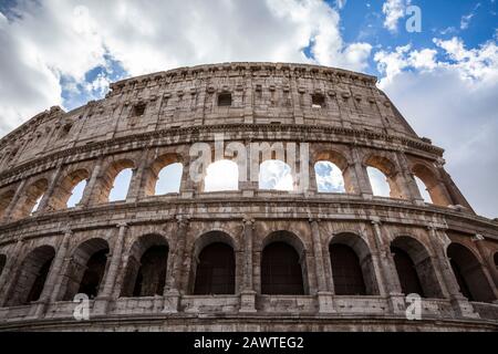 An exterior shot of part of the Colosseum in Rome, Italy. Stock Photo