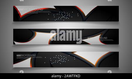 rectangular vector banner design with wave shape on a black background. Stock Vector