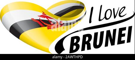 National flag of the Brunei in the shape of a heart and the inscription I love Brunei. Vector illustration Stock Vector