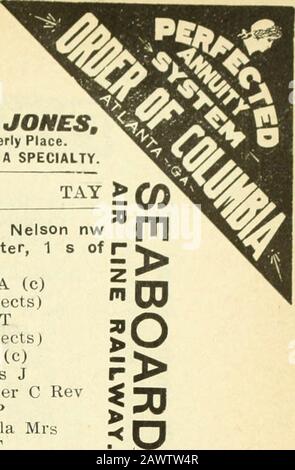 Atlanta City Directory . 62 Millwood Walter64 Wood all Walter B66 Alexander William J68 Capps William A70 Howder George73 Wamack Reuben TABERNACLE PLACE, from160 Luckie s to 245 Mariet-ta, 1 w of Magnolia8 Goklbers- Abe H10 Aphro Co12 Atl Lounge Co152 Cooper George W154 Moody J Lawrence156 Cadle William E158 Allen Addie MissHarris James D TALIAFERRO, from 463 WHunter n of Carter, 3 w ofChestnut. TANNER, from 121 Bell e to92 Yonge, 1 s of Edgewood TANNERS ALLEY, from 141 ECain s to Ellis, bet Pied-mont ave and Butler 13. TATNALL, from 161 Nelson nw |r|to 282 W Hunter, 1 s of fHaynes 2 Lightner Stock Photo