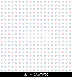 Seamless pattern with small hand drawn hearts. White background with pale gray and pink hearts. Print for love, wedding, Valentine's day or baby desig Stock Vector