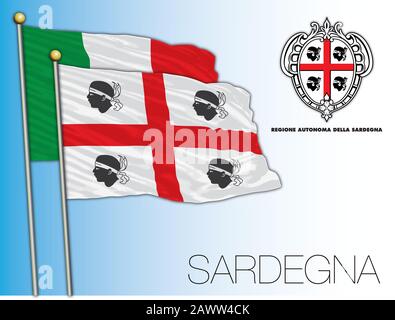 Sardinia or Sardegna official regional flag and coat of arms, Italy, vector illustration Stock Vector