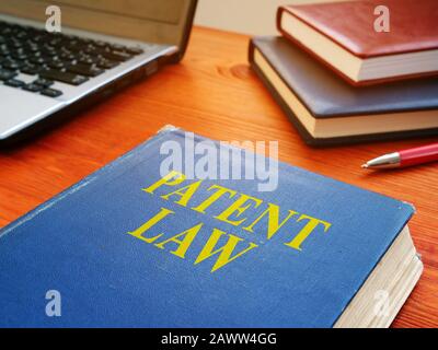 Patent law book about intellectual property on the desk. Stock Photo