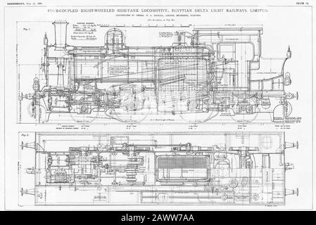 Four Coupled Eight Wheeled Side Tank Locomotive for Egyptian Delta Light Railways Ltd. Constructed by WG Bagnall of Stafford (Plate IX). Stock Photo