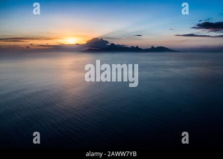 View of Tahiti to Moorea, Tahiti, French Polynesia Stock Photo