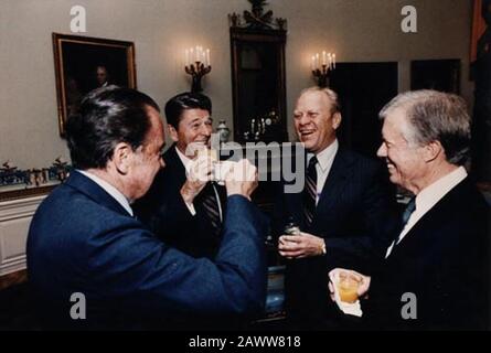 Four Presidents Reagan Carter Ford Nixon 1981. Stock Photo