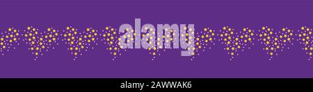 sparkling yellow hearts on a purple background seamless vector border print Stock Vector
