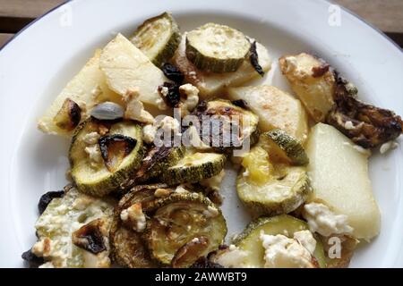 Greek Cuisine. Baked Courgettes with Potatoes Stock Photo