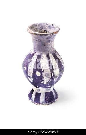 Multi-colored clay vase isolated on white Stock Photo
