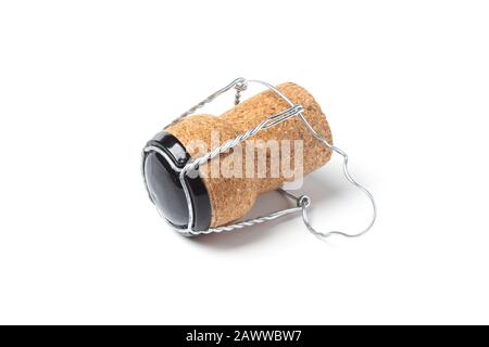Cork from a bottle of sparkling wine isolated on white Stock Photo