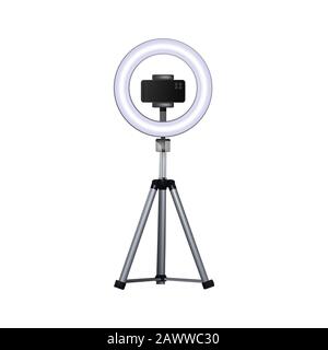 Circular flash for mobile phone. Smartphone on tripod. Vector illustration. Stock Vector