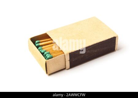Box of matches close-up isolated on white Stock Photo