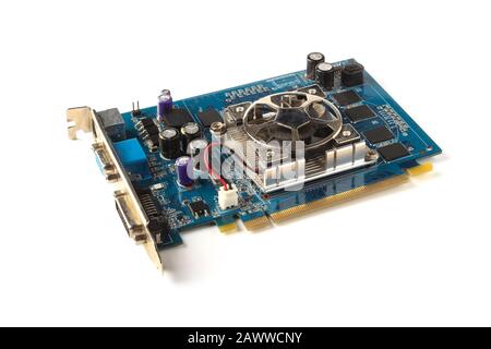 Old video card from a computer isolated on white Stock Photo