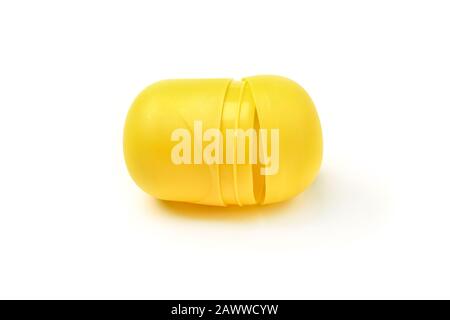 Plastic container from chocolate egg isolated on white Stock Photo