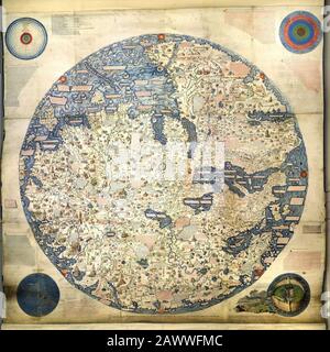 Fra Mauro map, a map of the world made around 1450 by the Italian Stock ...