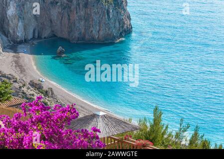 Landscape with Milos beach on the Ionian sea, Lefkada island, Greece Stock Photo
