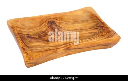 Olive wood serving dish isolated on a white background Stock Photo