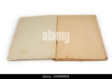 Old open grunge notebook with blank pages on a white Stock Photo