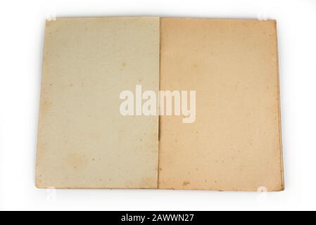 Old open grunge notebook with blank pages on a white Stock Photo