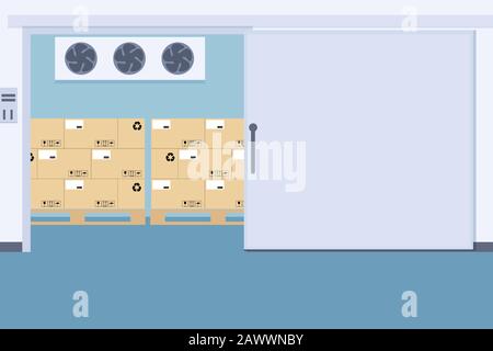 Warehouse cold storage of packaging Stock Vector