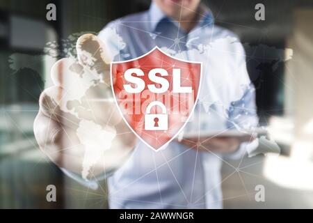 SSL Secure Sockets Layer, a computing protocol. Security of data sent via the Internet by using encryption Stock Photo