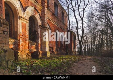 Old ruins. destroyed brick walls of ancient abandoned building Stock Photo