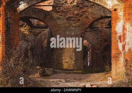 Old ruins. destroyed brick walls of ancient building Stock Photo