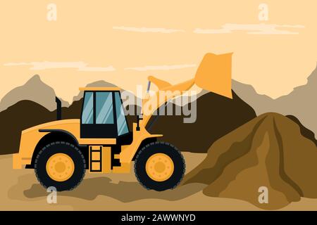 Frontal loader doing construction and mining work. Heavy machinery Stock Vector