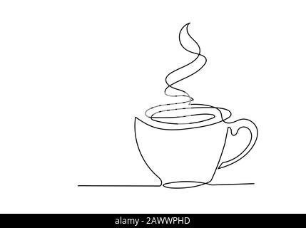 Continuous one line drawing of cup of coffee. Vector illustration Stock ...