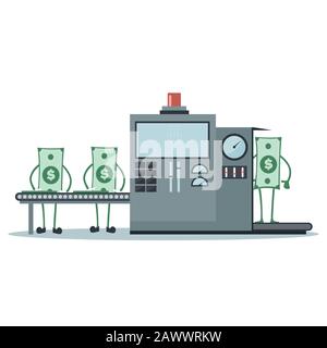 Money working in production line to produce more money Stock Vector