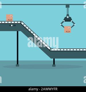 Automated high conveyor belt in a production line Stock Vector