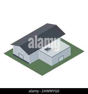 Isometric design of an industrial building for the manufacture of products Stock Vector